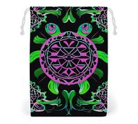 FHESDCW Psychedelic Sea Turtle Drawstring Bag Canvas, Reusable Travel Jewelry Pouches, Washable Storage Bags for Gift, Candy, Cosmetics 12 * 18cm