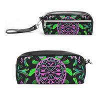 FHESDCW Psychedelic Sea Turtle Pencil Case Large Capacity with Zipper, Hanging Water Proof Cosmetic Bag for Travel, Vintage Leather Pencil Pouch for Women Men