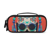 FHESDCW Punk Rock Earphones Skull Pencil Case with Zipper - Large Capacity, Portable Small Cosmetic Bag for Travel, Vintage PU Leather Pencil Pouch for Women Men