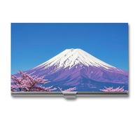 FHESDCW Purple Mount Fuji Business Card Holder for Men & Women, Professional Card Case with Buckle Style Shut, Compact And Portable Metal Case for Office Workers, style, One Size, Classic
