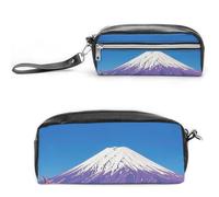 FHESDCW Purple Mount Fuji Pencil Case Large Capacity with Zipper, Hanging Water Proof Cosmetic Bag for Travel, Vintage Leather Pencil Pouch for Women Men