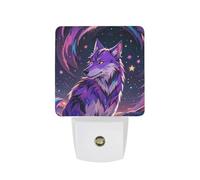 FHESDCW Purple Starry Sky Galactic Wolf Night Lights Plug Into Wall, LED Nightlights Auto On/Off Dusk to Dawn Sensor, Energy Efficient Night Lamp Soft Glow for Hallway Bedroom Bathroom Kitchen, 0.5W