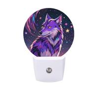 FHESDCW Purple Starry Sky Galactic Wolf Night Lights Plug Into Wall, LED Nightlights Auto On/Off Dusk to Dawn Sensor, Energy Efficient Night Lamp Soft Glow for Hallway Bedroom Bathroom Kitchen, 0.5W
