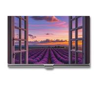 FHESDCW Purple Sunset Lavender Flower Business Card Holder for Men & Women, Professional Card Case with Buckle Style Shut, Compact And Portable Metal Case for Office Workers, style, One Size, Classic