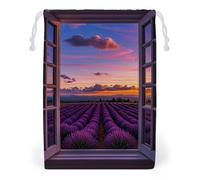 FHESDCW Purple Sunset Lavender Flower Drawstring Bag Canvas, Reusable Travel Jewelry Pouches, Washable Storage Bags for Gift, Candy, Cosmetics 20 * 25cm