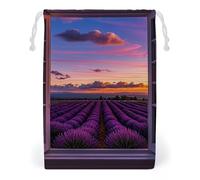 FHESDCW Purple Sunset Lavender Flower Drawstring Bag Canvas, Reusable Travel Jewelry Pouches, Washable Storage Bags for Gift, Candy, Cosmetics 12 * 18cm