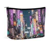 FHESDCW Purple Tokyo Streets Makeup Bag for Women PU Leather Waterproof Cosmetic Bag with Zipper Portable Travel Makeup Organizer