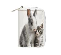 FHESDCW Rabbit And Cat Leather Card Bag Credit Card Holder Zipper Wallet With 20 Card Slots Slim Wallet Debit Card Protector Organizer Case, style, 16x11.5cm