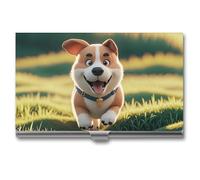 FHESDCW Real Maji Dog Running Business Card Holder for Men & Women, Professional Card Case with Buckle Style Shut, Compact And Portable Metal Case for Office Workers, style, One Size, Classic