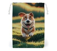 FHESDCW Real Maji Dog Running Drawstring Bag Canvas, Reusable Travel Jewelry Pouches, Washable Storage Bags for Gift, Candy, Cosmetics 20 * 25cm