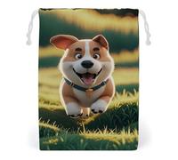 FHESDCW Real Maji Dog Running Drawstring Bag Canvas, Reusable Travel Jewelry Pouches, Washable Storage Bags for Gift, Candy, Cosmetics 12 * 18cm