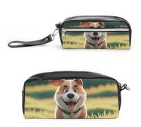 FHESDCW Real Maji Dog Running Pencil Case Large Capacity with Zipper, Hanging Water Proof Cosmetic Bag for Travel, Vintage Leather Pencil Pouch for Women Men
