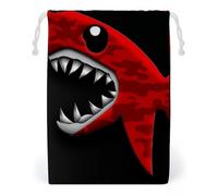 FHESDCW Red-black Shark Drawstring Bag Canvas, Reusable Travel Jewelry Pouches, Washable Storage Bags for Gift, Candy, Cosmetics 20 * 25cm
