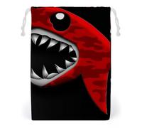 FHESDCW Red-black Shark Drawstring Bag Canvas, Reusable Travel Jewelry Pouches, Washable Storage Bags for Gift, Candy, Cosmetics 12 * 18cm