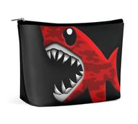 FHESDCW Red-black Shark Makeup Bag for Women PU Leather Waterproof Cosmetic Bag with Zipper Portable Travel Makeup Organizer