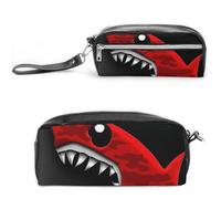 FHESDCW Red-black Shark Pencil Case Large Capacity with Zipper, Hanging Water Proof Cosmetic Bag for Travel, Vintage Leather Pencil Pouch for Women Men