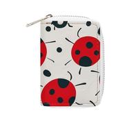FHESDCW Red Black Spotted Ladybug Card Holder for Men Women, Leather Credit Card Holder with 20 Card Slots Small Purse with Zipper