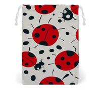 FHESDCW Red Black Spotted Ladybug Drawstring Bag Canvas, Reusable Travel Jewelry Pouches, Washable Storage Bags for Gift, Candy, Cosmetics 12 * 18cm