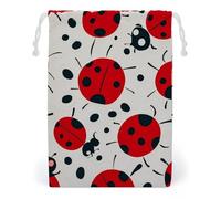 FHESDCW Red Black Spotted Ladybug Drawstring Bag Canvas, Reusable Travel Jewelry Pouches, Washable Storage Bags for Gift, Candy, Cosmetics 20 * 25cm