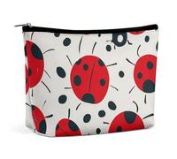 FHESDCW Red Black Spotted Ladybug Makeup Bag for Women PU Leather Waterproof Cosmetic Bag with Zipper Portable Travel Makeup Organizer