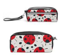 FHESDCW Red Black Spotted Ladybug Pencil Case Large Capacity with Zipper, Hanging Water Proof Cosmetic Bag for Travel, Vintage Leather Pencil Pouch for Women Men