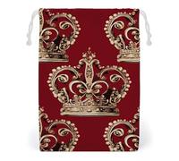 FHESDCW Red Crown Drawstring Bag Canvas, Reusable Travel Jewelry Pouches, Washable Storage Bags for Gift, Candy, Cosmetics 12 * 18cm