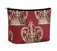FHESDCW Red Crown Makeup Bag for Women PU Leather Waterproof Cosmetic Bag with Zipper Portable Travel Makeup Organizer