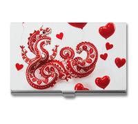 FHESDCW Red Love Little Dragon Business Card Holder for Men & Women, Professional Card Case with Buckle Style Shut, Compact And Portable Metal Case for Office Workers, style, One Size, Classic