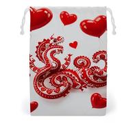 FHESDCW Red Love Little Dragon Drawstring Bag Canvas, Reusable Travel Jewelry Pouches, Washable Storage Bags for Gift, Candy, Cosmetics 12 * 18cm