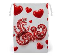 FHESDCW Red Love Little Dragon Drawstring Bag Canvas, Reusable Travel Jewelry Pouches, Washable Storage Bags for Gift, Candy, Cosmetics 20 * 25cm