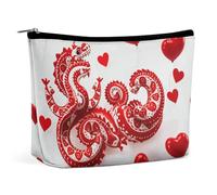 FHESDCW Red Love Little Dragon Makeup Bag for Women PU Leather Waterproof Cosmetic Bag with Zipper Portable Travel Makeup Organizer