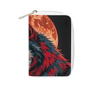 FHESDCW Red Moon Outdoor Wolf Card Holder for Men Women, Leather Credit Card Holder with 20 Card Slots Small Purse with Zipper