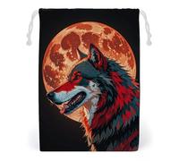 FHESDCW Red Moon Outdoor Wolf Drawstring Bag Canvas, Reusable Travel Jewelry Pouches, Washable Storage Bags for Gift, Candy, Cosmetics 20 * 25cm