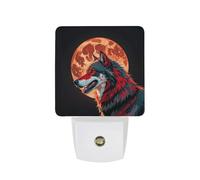 FHESDCW Red Moon Outdoor Wolf Night Lights Plug Into Wall, LED Nightlights Auto On/Off Dusk to Dawn Sensor, Energy Efficient Night Lamp Soft Glow for Hallway Bedroom Bathroom Kitchen, 0.5W