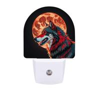 FHESDCW Red Moon Outdoor Wolf Night Lights Plug Into Wall, LED Nightlights Auto On/Off Dusk to Dawn Sensor, Energy Efficient Night Lamp Soft Glow for Hallway Bedroom Bathroom Kitchen, 0.5W