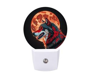FHESDCW Red Moon Outdoor Wolf Night Lights Plug Into Wall, LED Nightlights Auto On/Off Dusk to Dawn Sensor, Energy Efficient Night Lamp Soft Glow for Hallway Bedroom Bathroom Kitchen, 0.5W