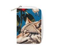 FHESDCW Red Rose And Three Wolves Pattern Card Holder for Men Women, Leather Credit Card Holder with 20 Card Slots Small Purse with Zipper