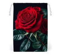 FHESDCW Red Rose Black Background Drawstring Bag Canvas, Reusable Travel Jewelry Pouches, Washable Storage Bags for Gift, Candy, Cosmetics 20 * 25cm