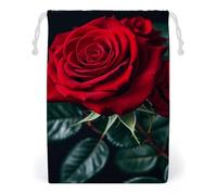 FHESDCW Red Rose Black Background Drawstring Bag Canvas, Reusable Travel Jewelry Pouches, Washable Storage Bags for Gift, Candy, Cosmetics 12 * 18cm