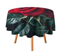 FHESDCW Red Rose Black Background Tablecloth Heat Resistant, Polyester Round Table Cover Durable Washable Table Cloth for Kitchen, Party, Wedding, Picnic 60x60in