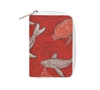 FHESDCW Red Sea Animal Card Holder for Men Women, Leather Credit Card Holder with 20 Card Slots Small Purse with Zipper