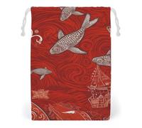 FHESDCW Red Sea Animal Drawstring Bag Canvas, Reusable Travel Jewelry Pouches, Washable Storage Bags for Gift, Candy, Cosmetics 12 * 18cm