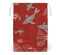 FHESDCW Red Sea Animal Drawstring Bag Canvas, Reusable Travel Jewelry Pouches, Washable Storage Bags for Gift, Candy, Cosmetics 20 * 25cm