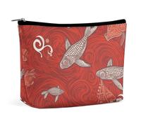 FHESDCW Red Sea Animal Makeup Bag for Women PU Leather Waterproof Cosmetic Bag with Zipper Portable Travel Makeup Organizer