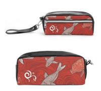 FHESDCW Red Sea Animal Pencil Case Large Capacity with Zipper, Hanging Water Proof Cosmetic Bag for Travel, Vintage Leather Pencil Pouch for Women Men