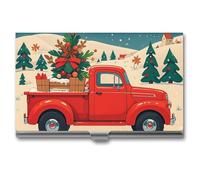 FHESDCW Red Truck Christmas Business Card Holder for Men & Women, Professional Card Case with Buckle Style Shut, Compact And Portable Metal Case for Office Workers, style, One Size, Classic