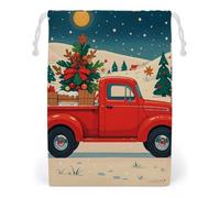 FHESDCW Red Truck Christmas Drawstring Bag Canvas, Reusable Travel Jewelry Pouches, Washable Storage Bags for Gift, Candy, Cosmetics 20 * 25cm