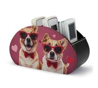 FHESDCW Remote Control Holder Organizer, 5-Compartment PU Leather Makeup Brush Holder, Dogs Wearing Sunglasses Storage Box for TV, DVD, AC Remotes & Office Supplies