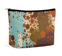 FHESDCW Retro Abstract Messy Rust Color Makeup Bag for Women PU Leather Waterproof Cosmetic Bag with Zipper Portable Travel Makeup Organizer