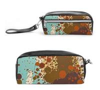 FHESDCW Retro Abstract Messy Rust Color Pencil Case Large Capacity with Zipper, Hanging Water Proof Cosmetic Bag for Travel, Vintage Leather Pencil Pouch for Women Men